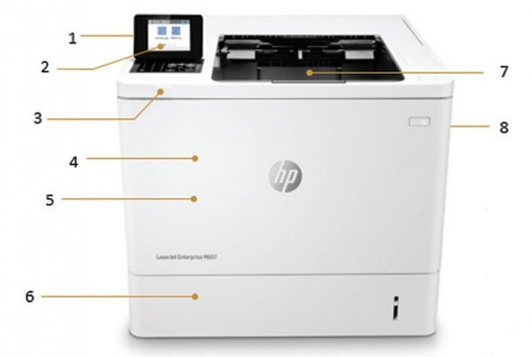 Внешний вид и основные компоненты лазерного принтера HP LaserJet Enterprise M607n
